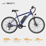Jasion EB5 Electric Bike for Adults with 360Wh Removable Battery, 40Miles 20MPH Commuting Electric Mountain Bike with 350W Brushless Motor, 7-Speed, 26" Tires and Front Fork Suspension