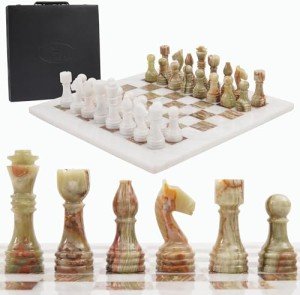 Handmade Marble Chess Set 15 Inches White/Green Onyx