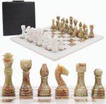 Handmade Marble Chess Set 15 Inches White/Green Onyx