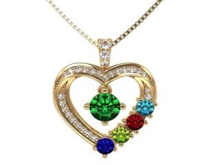 Mother & Child Birthstone Heart Necklace 14K Gold