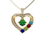 Mother & Child Birthstone Heart Necklace 14K Gold