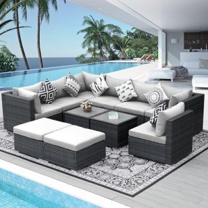 NICESOUL® 11 Piece Large Size Rattan Patio Set