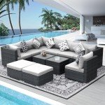 NICESOUL® 11 Piece Large Size Rattan Patio Set