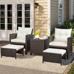 Vongrasig 5 Piece Wicker Patio Set, All-Weather rattan