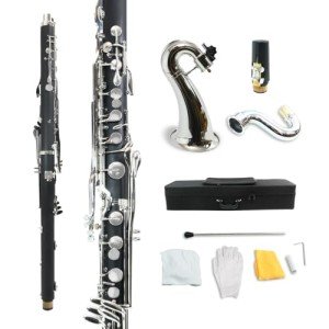 WUQIMUSC Professional Bass Clarinet Low E Bb flat Synthetic wood Body Nickel Plated Keys with Case Rich Sound Musical Instrument Student Clarinet (Low E)
