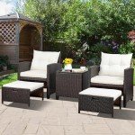 Vongrasig 5 Piece Wicker Patio Set, All-Weather rattan
