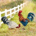 Metal Rooster & Chicken Garden Sculptures Set