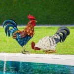 Metal Rooster & Chicken Garden Sculptures Set