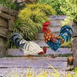 Metal Rooster & Chicken Garden Sculptures Set