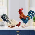 Metal Rooster & Chicken Garden Sculptures Set