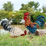 Metal Rooster & Chicken Garden Sculptures Set