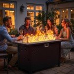 45" Steel Gas Fire Pit Table with Glass Beads
