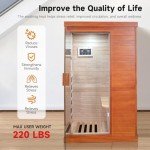 OUTEXER Far Infrared Sauna Home Sauna Spa Room Low-EMF Canadian Hemlock Wood 800W Indoor Saunas with Control Panel and Tempered Glass Door, Room:35.2 * 27.6 * 61.6Inch