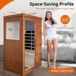 OUTEXER Far Infrared Sauna Home Sauna Spa Room Low-EMF Canadian Hemlock Wood 800W Indoor Saunas with Control Panel and Tempered Glass Door, Room:35.2 * 27.6 * 61.6Inch