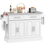 HOMCOM Rolling Kitchen Island with Stainless Steel Top