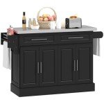 HOMCOM Rolling Kitchen Island with Stainless Steel Top