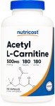 Acetyl L-Carnitine 500mg, 180 Capsules - Non-GMO, Gluten-Free