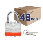 Pack of 48 Keyed Alike Laminated Padlocks, Orange Hoop