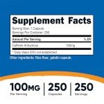Nutricost Caffeine Pills - 250 Capsules, 100mg Each
