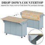 53in Rolling Kitchen Island with Drop Leaf, Storage, Blue