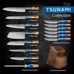 SENKEN 15-Piece Damascus Tsunami Collection Knife Set