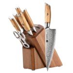 XINZUO 8-Piece Damascus Kitchen Knife Set with Block