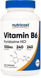 Vitamin B6 (Pyridoxine HCl) 100mg, 240 Capsules - Nutricost