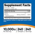 Nutricost Vitamin D3 10,000 IU, 240 Capsules - Potent