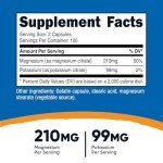 Nutricost Citrate Capsules (99mg Potassium, 210mg Magnesium) 240