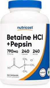 Nutricost Betaine HCl + Pepsin 790mg, 240 Capsules