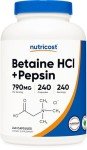Nutricost Betaine HCl + Pepsin 790mg, 240 Capsules