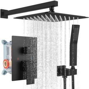 Rainfall Bathroom Shower System with Handle Set - Matte Black