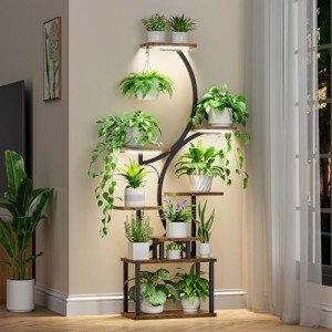 8-Tiered Indoor Plant Stand with Grow Lights, 62"" Tall