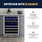 24" Stainless Steel Wine Cooler, 46 Bottle Dual Zone