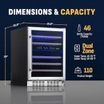 24" Stainless Steel Wine Cooler, 46 Bottle Dual Zone