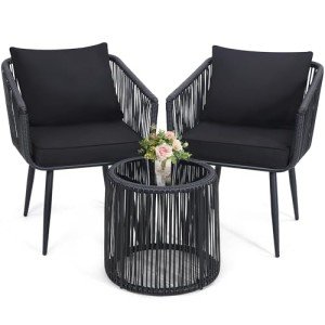 Kromax 3-Piece Patio Rattan Bistro Set, Black