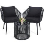 Kromax 3-Piece Patio Rattan Bistro Set, Black