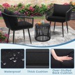 Kromax 3-Piece Patio Rattan Bistro Set, Black