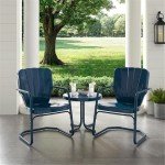 Crosley Furniture Retro Metal Seating Set - Navy