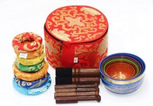 7-Piece Tibetan Singing Bowls Set for Meditation and Yoga