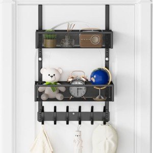 12 Hook Over The Door Organizer with 2 Baskets