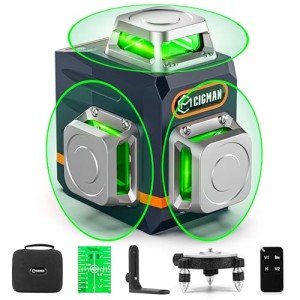 CIGMAN 3D Green Cross Line Laser Level Bundle