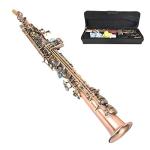 Antique Red Copper B Flat Saxophone Kit, Professional Soprano Straight Sax Musical Instrument with Carrying Bag
