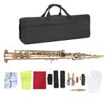 Antique Red Copper B Flat Saxophone Kit, Professional Soprano Straight Sax Musical Instrument with Carrying Bag
