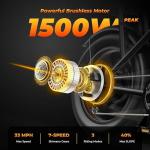 1500W ELECTRIC BIKE FOR ADULT 60MILE 33MPH 20'' FAT TIRE OFF-ROAD MOUNTAIN EBIKE