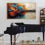 Guitar Canvas Wall Art, Colorful Abstract Guitar Picture Poster, Guitar Oil Painting Print on Canvas, Modern Musical Instrument Artwork, Rock Music Art Ready to Hang (Gold Framed, 69x39in|174x98cm)