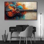 Guitar Canvas Wall Art, Colorful Abstract Guitar Picture Poster, Guitar Oil Painting Print on Canvas, Modern Musical Instrument Artwork, Rock Music Art Ready to Hang (Gold Framed, 69x39in|174x98cm)