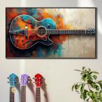 Guitar Canvas Wall Art, Colorful Abstract Guitar Picture Poster, Guitar Oil Painting Print on Canvas, Modern Musical Instrument Artwork, Rock Music Art Ready to Hang (Gold Framed, 69x39in|174x98cm)