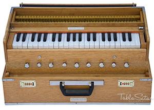Harmonium by Maharaja Musicals, Folding, 9 Stops, In USA, Portable, Natural Color, 3 1/2 Octaves, Tuned to A440, Coupler, Bag, Indian Musical Instrument (PDI-AHH)