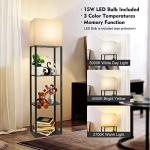 RUNTOP Plus Floor Lamp with Shelves, Shelf Lamp with 15W LED Bulb, 3 Colors, Memory Function, Wide Display Shelf for Collectibles Storge, Shelf Floor Lamps for Living Room, Standing Lamp for Bedroom
